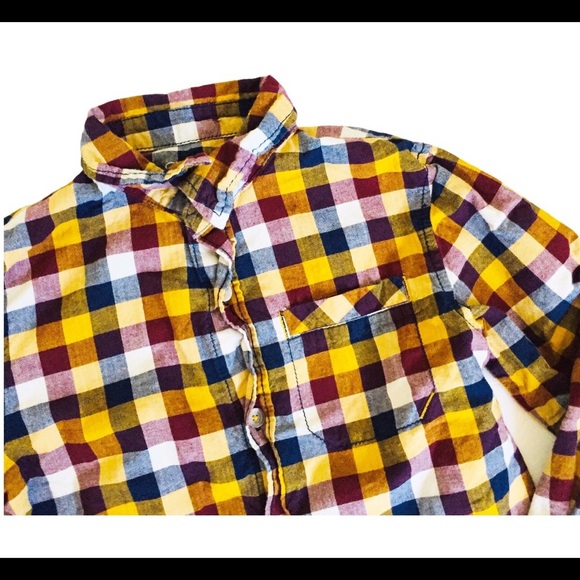CHEROKEE Plaid Button Down Shirt With Long Sleeves Mustard Yellow Boys Size 5Y - Picture 4 of 10